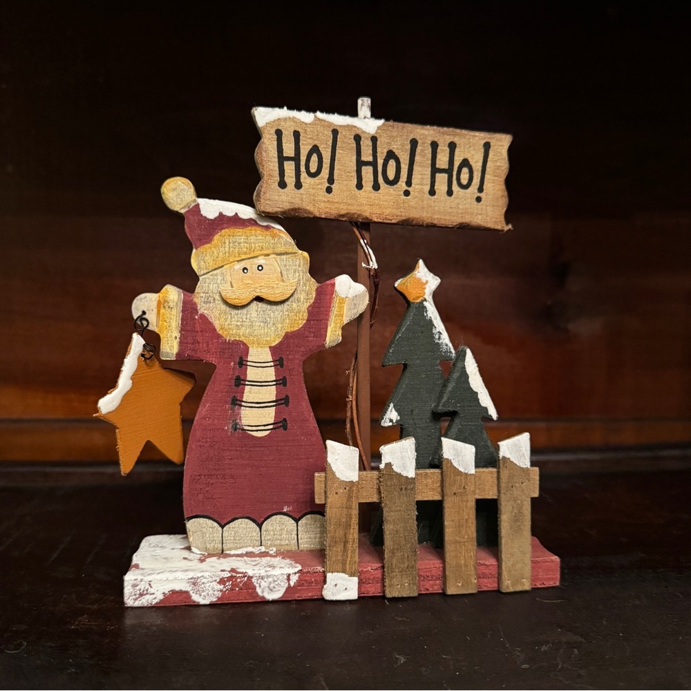Rustic Wooden Santa Christmas Decor Ho Ho Ho Holiday Figurine